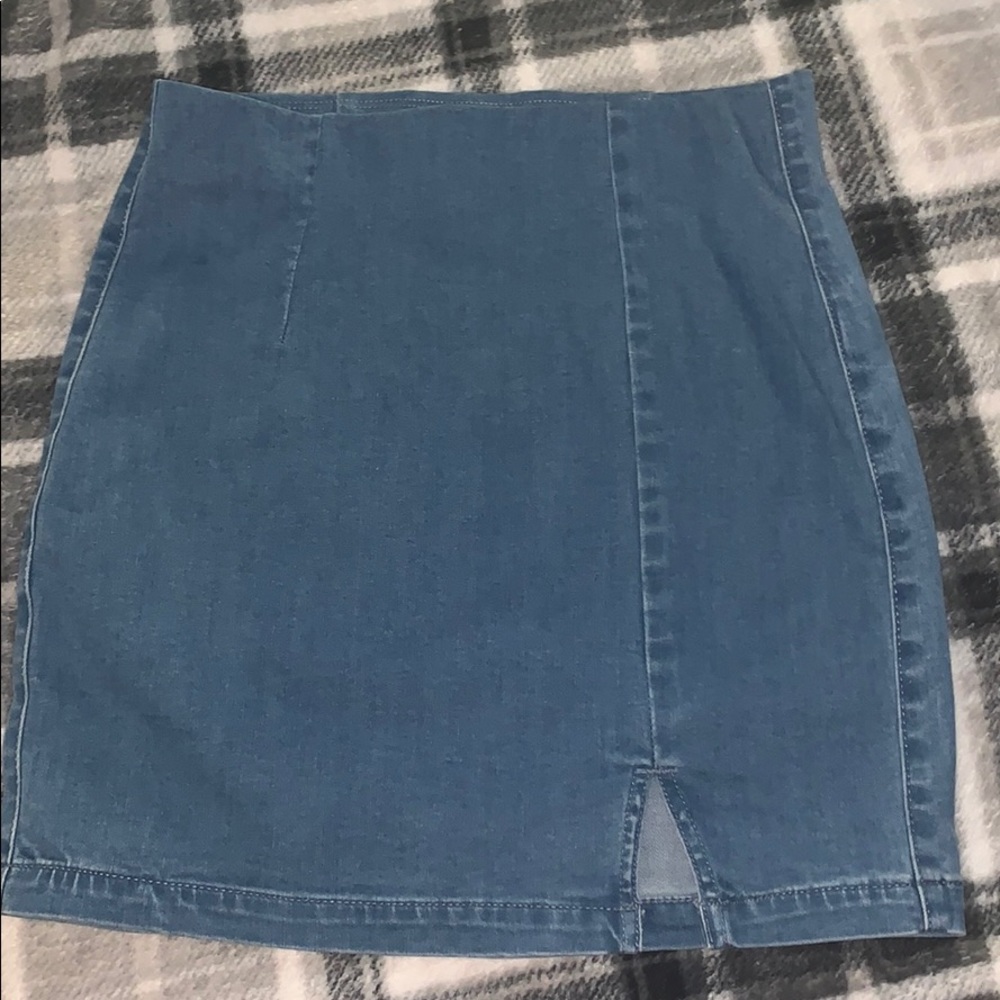 a blue mini skirt